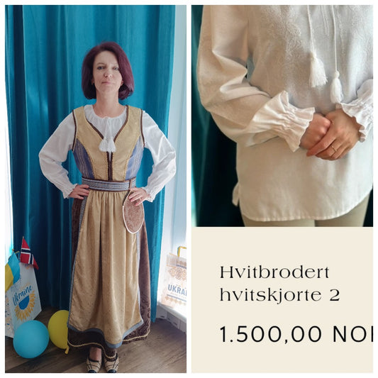 Norsk festdrakt for kvinner med ukrainsk brodert bluse stil 1.