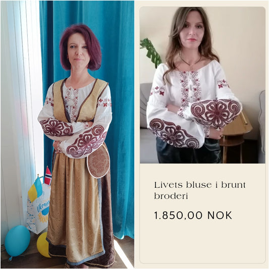 Norsk festdrakt for kvinner med ukrainsk brodert bluse stil 2.